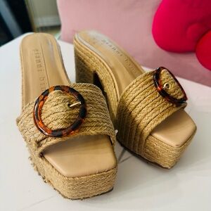 Gianni Bini Natural Braided Espadrille Platform Mules with Tortoiseshell Buckles